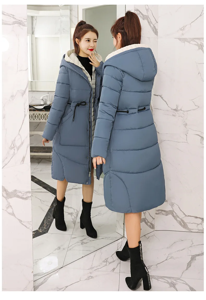 Длинная зимняя куртка женская синяя Winterjas dames парка пальто для женщин женские пальто и куртки manteau femme размера плюс