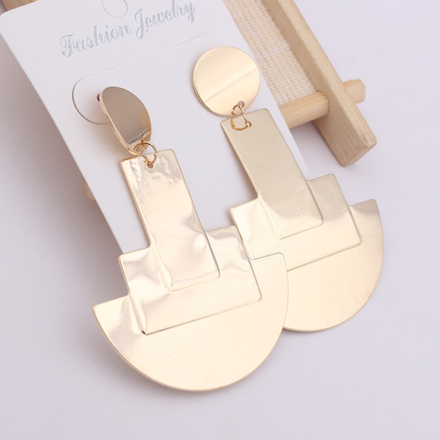 Triangle Dangle Earring for Woman Stripe Geometric Round Square Metal Exaggerated Drop Earrings Party Jewelry Punk Girl Gift