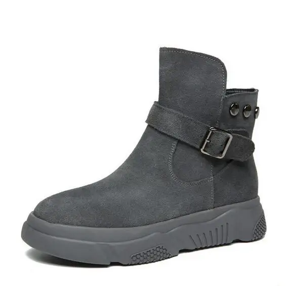 gray winter boots Новые ботинки из коровьей замши; сезон осень-зима; женские ботинки на платформе; удобные теплые ботинки; повседневные кроссовки; большие размеры 43; повседневные ботинки - Цвет: gray winter boots