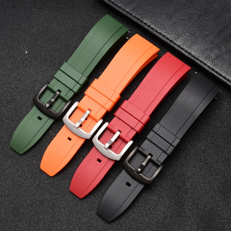 Quality Fluoro Rubber Watch Strap 18mm 20mm 22mm 24mm Sport Watchband Black Green Wristband With Quick Release Spring Bar