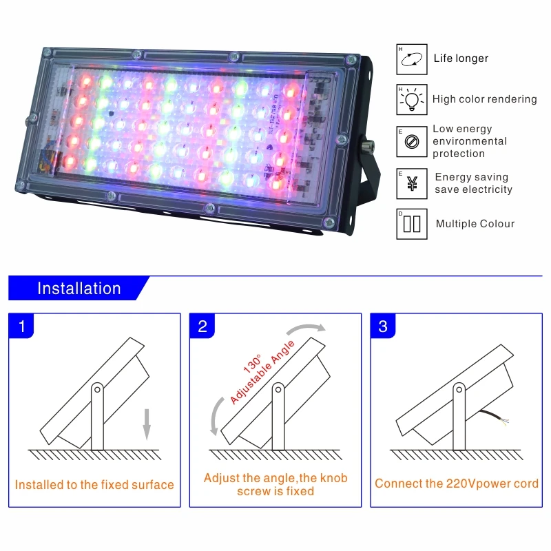 50 Вт светодиодный RGB прожектор светильник AC 220 В 230 в 240 открытый IP65