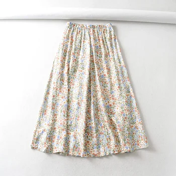 

2020 New Women floral print pleated skirt faldas mujer ladies elastic waist vestidos retro casual big swing skirts QUN567