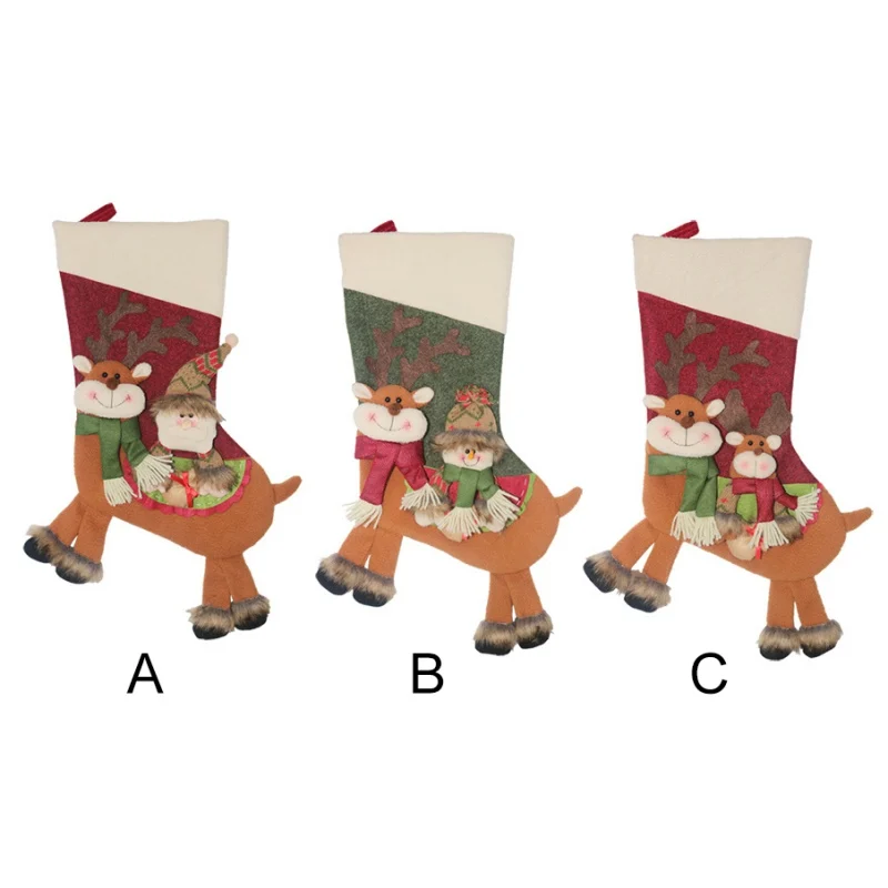 

Christmas Bag Table Decorations Elk Gift Candy Socks Holders Treat Bag Xmas Stocking Hanging Christmas Tree Ornaments Gift Decor