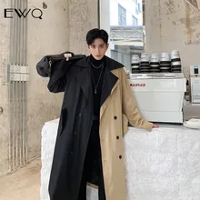 EWQ/ Мужская Дизайнерская ветровка с поясом, индивидуальная, хитовая, цветная, Лоскутная, свободная, большой размер, длинное пальто для мужчин, новинка, 9Y189