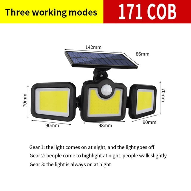 20w Solar Lights 108/122/138 LED Waterproof Outdoor Indoor Solar Lamp With Motion Sensor Adjustable Head Wide Lighting Angle 171COB