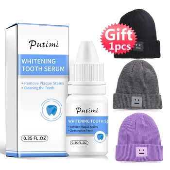 

Teeth Whitener Fresh Breath Bleaching Teeth Essence Remove Plaque Stains Oral Hygiene Tooth Dental Care Serum with Hat Gift