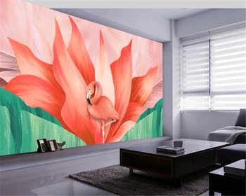 

3d Photo Wallpaper Mural small fresh flamingo watercolor flower living room bedroom sofa background wall premium silk wallpaper