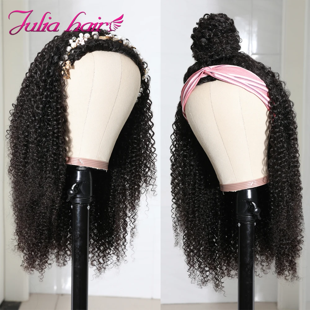 Brazilian Kinky Curly Hair Half Wig with Headband Breathable Human Hair Wigs No Sew In Ali Julia Hair Glueless Curly Wig No Gel (7)