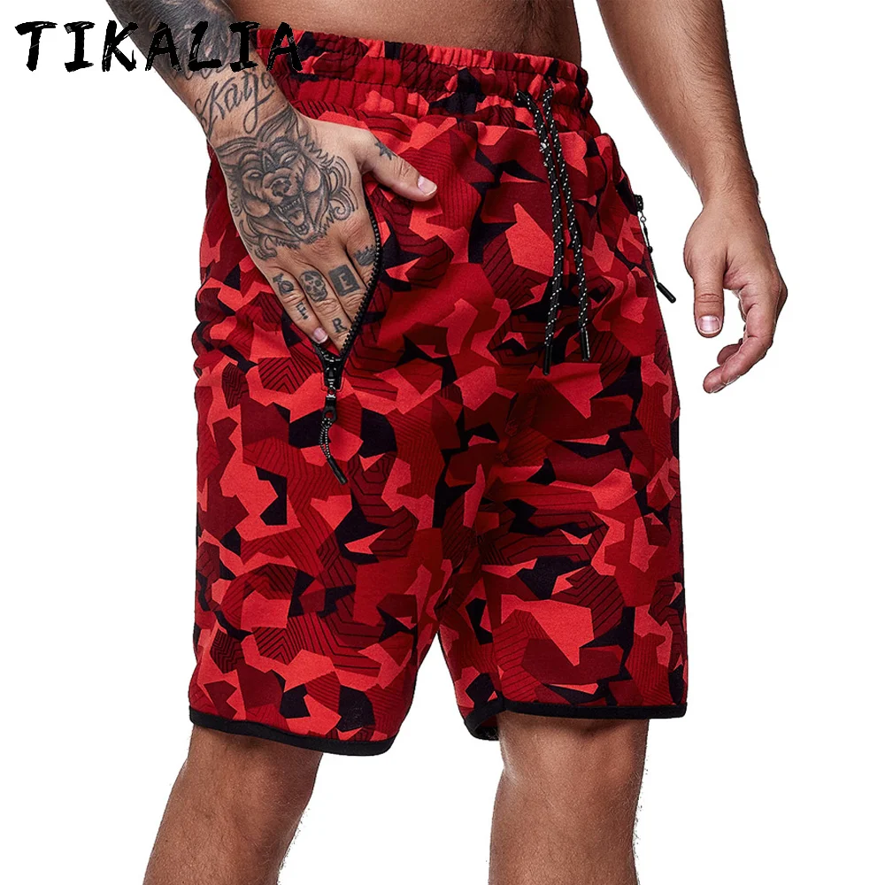Pantalones cortos con cordón de camuflaje para hombre, ropa de entrenamiento de gimnasio, Jogger, pantalón corto para correr, hasta la rodilla de poliéster 2021