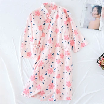 

Japanese Style Pajamas Sleepwear Kimono Costume Men Women Summer Home Yukata Nightgown Floral Cartoon Loose Cotton Bathrobe