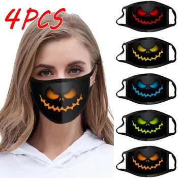 

4PC Halloween Print Windproof Face Shield Face Mask Reusable Face Shield Breathable Mouth Mask Washable Cloth mondmaskers