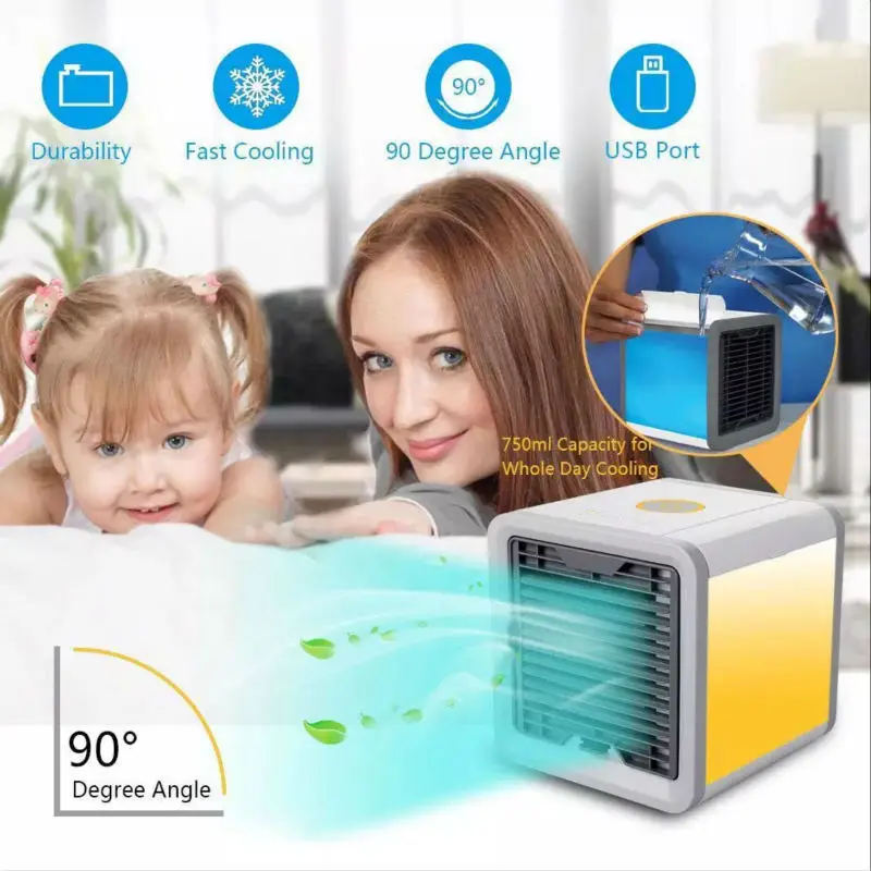 

Home Convenient Air Cooler Fan LED Light Digital Air Conditioner Humidifier USB Easy Cool Purifies Air Cooling Fan Liquid Air