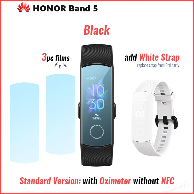 Смарт-браслет huawei Honor Band 4 Amoled, цветной сенсорный экран 0,95 дюйма, для плавания, для обнаружения пульса и сна - Цвет: Band 5 black n white