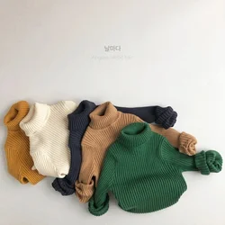 Pull tricoté doux à manches longues et col roulé pour enfant, vêtement d'hiver chaud, couleur unie, pour fille et garçon 