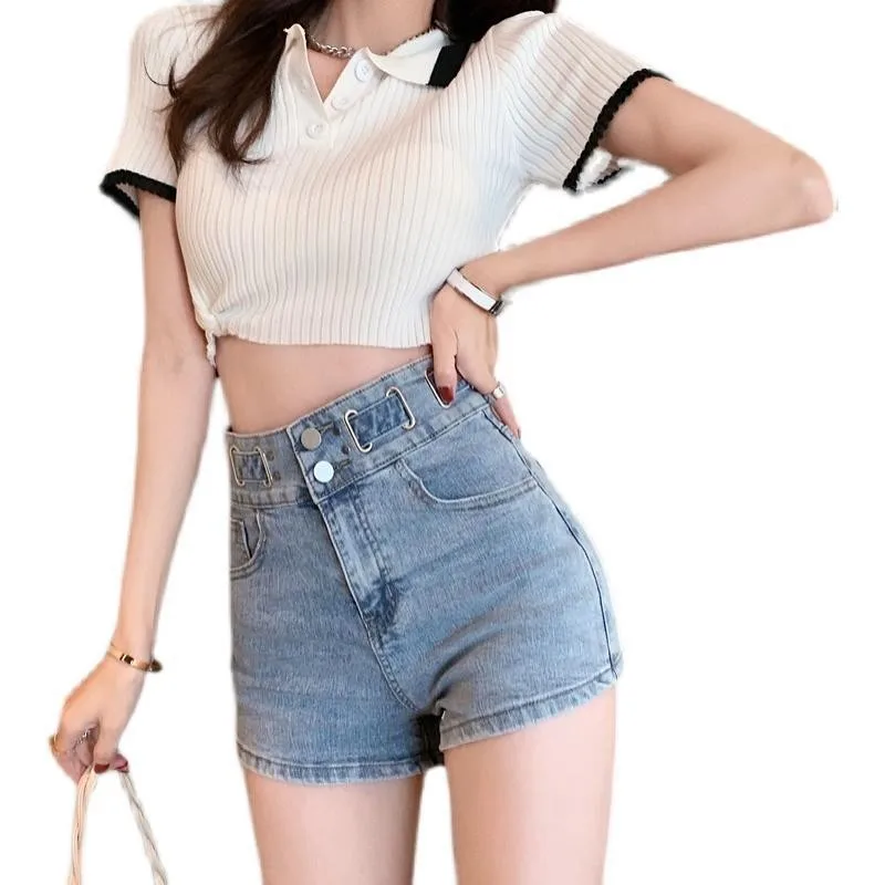 Women's Korean High Waist Light Blue Jeans Shorts, Thin Wide Leg Pants, Casual Loose A-line Pants, New Spring and Summer 2023