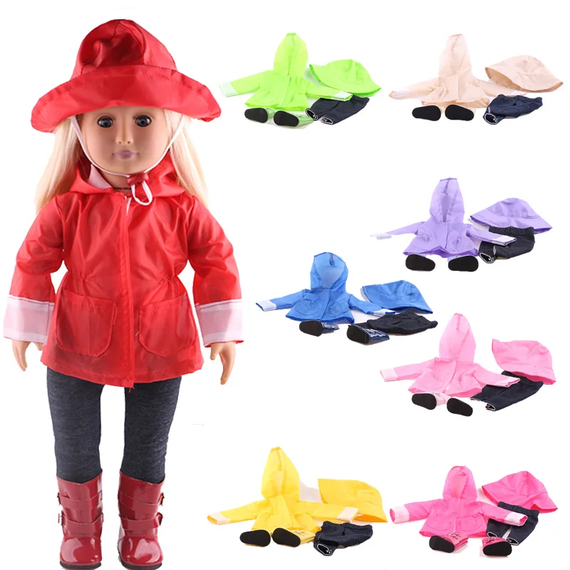 Doll Clothes Rain Set Raincoat PU Boots Accessories Fit 18 Inch American & 43Cm Baby New Born Girl Doll Our Generation Girls Toy