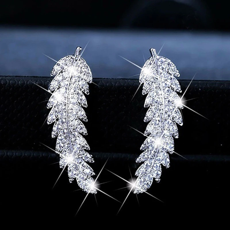 Delicate Feather Wings Ear Cuff Climbing Earrings for Women Ladies Silver Color Crystal Women's Earing Fashion Jewelry KAE060 |