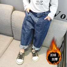 Плотные джинсы с начесом для девочек вельветовые джинсы на одной пуговице для маленьких девочек возрастом от 1 года до 5 лет