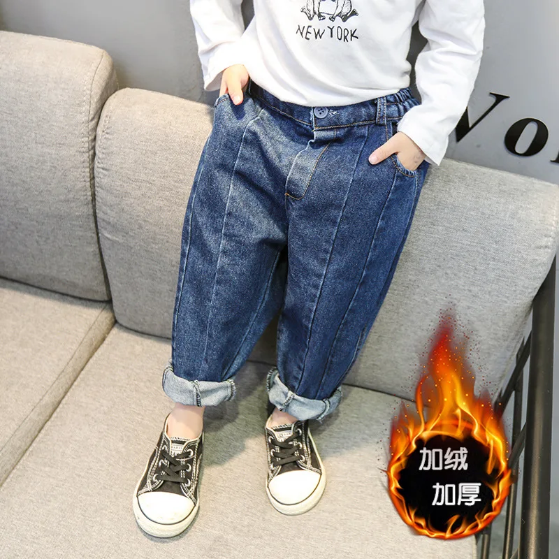 

Girls Brushed And Thick Jeans Suitable 1-5-Year-Old Baby Girls plus Velvet One-Button Jeans