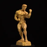 Hand-Carved Wooden Muscle Man Fitness Statue - Exquisite Handmade Decorative Figurine 2