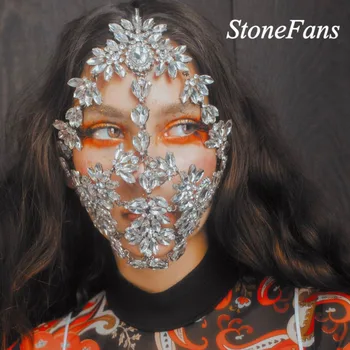 

StoneFans Hanemade Crystal Mask Halloween Female Beauty Jewelry Statement Sexy Mask with Rhinestone Bling Dancer Party Jewellery