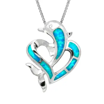 

Hot Selling 925 Sterling Silver Blue Fire Opal Dolphin Heart Pendant Women's Pendant Necklace For Gift