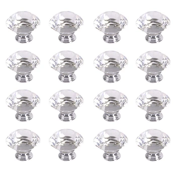 

16 X LS-D3020 40MM Clear Crystal Glass Diamond Cut Door Knobs Kitchen Cabinet Drawer knobs+Screw Home Decorating,Crystal Glass D