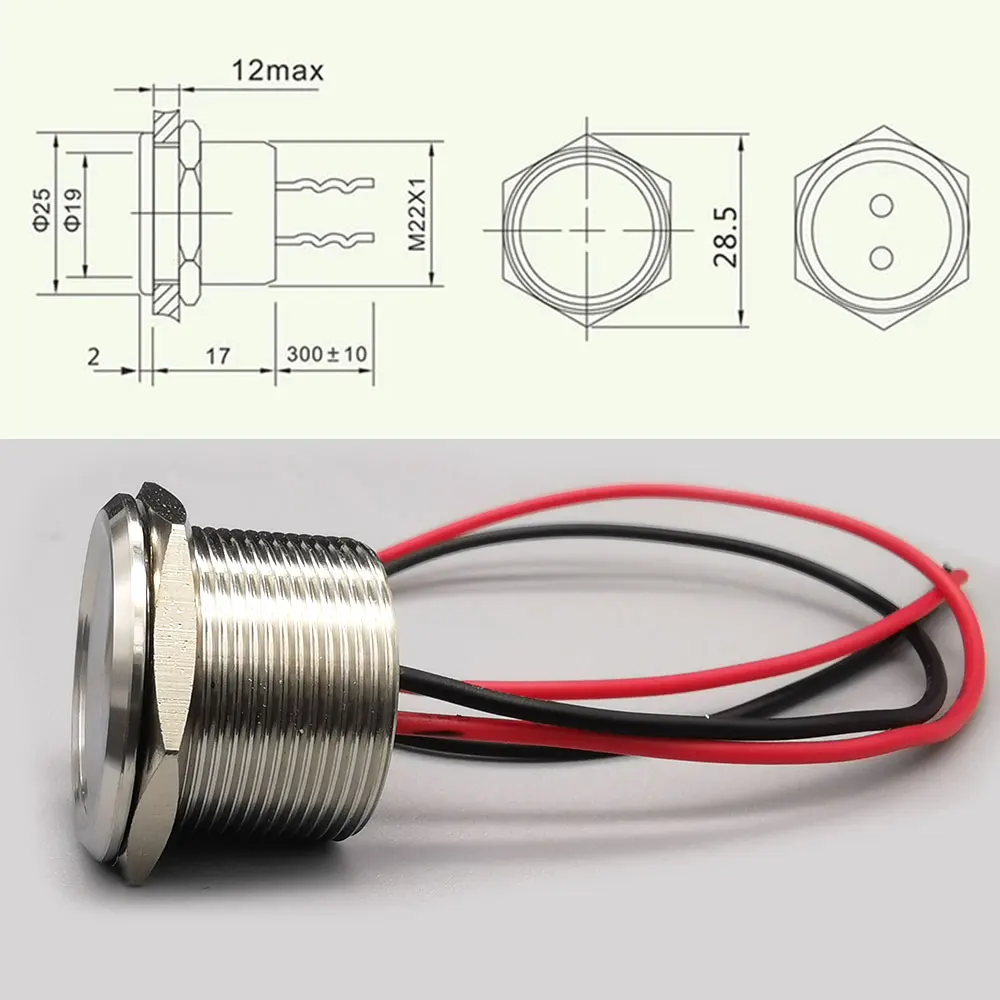 toque, botão momentâneo capacitivo aberto normal, 16mm, 19mm, 22mm, 25mm