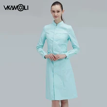 Vkamoli тонкий длинный рукав стоячий воротник халат медсестры Женский медицинский Халат Униформа медицинский лабораторный халат доктор спецодежда медицинская