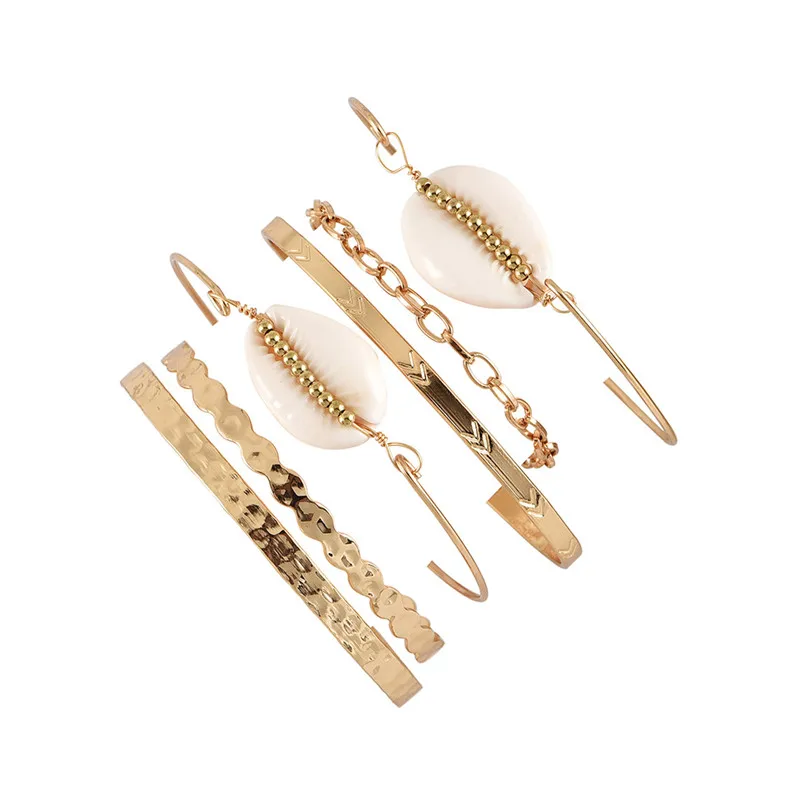 

5 Pcs/set Bohemia Stone Shell Bracelets For Women Party Beads Chain Fashion Gold Bracelet & Bangle Jewelry Accessories