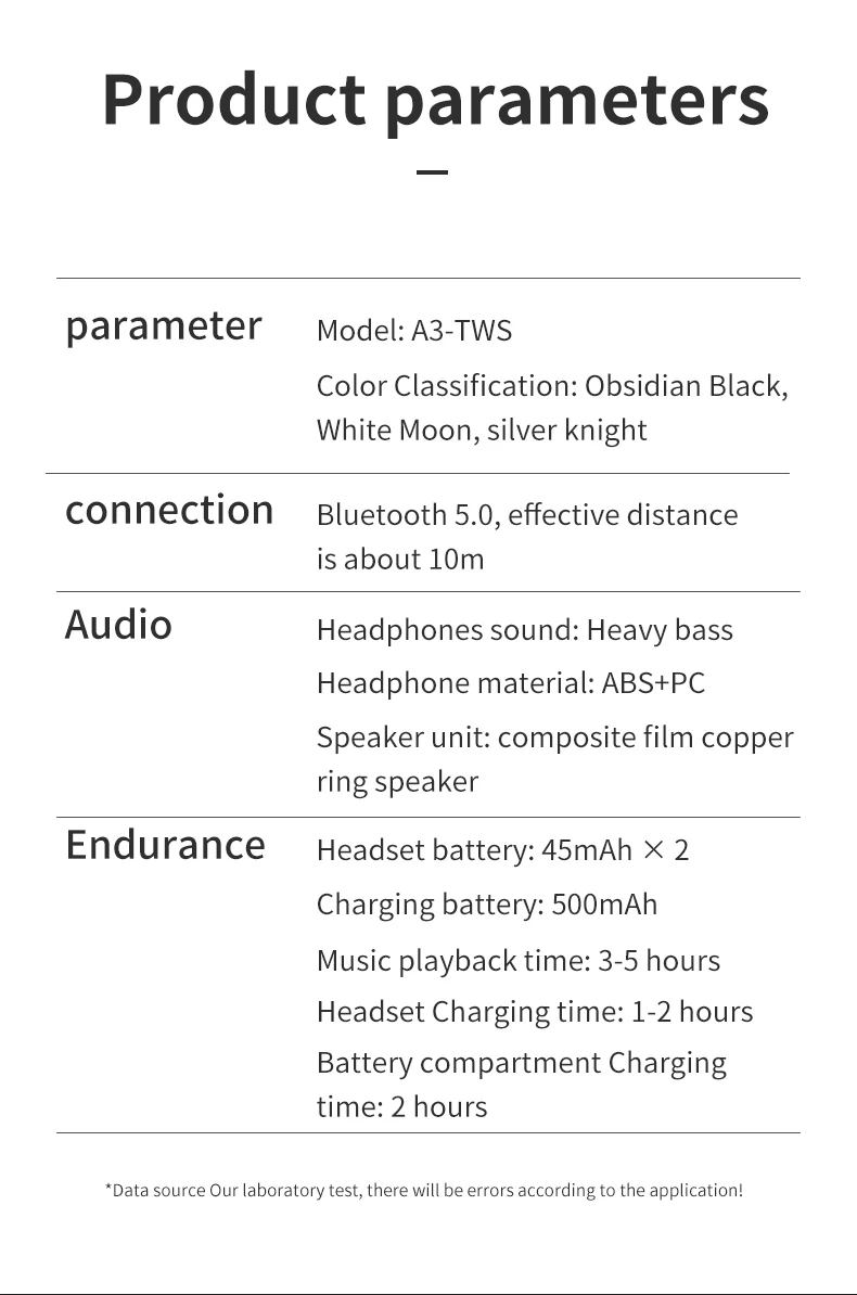 Bluetooth беспроводные наушники A3 TWS HiFi наушники с зарядным устройством срок службы водонепроницаемый Audifonos Para Celular для huawei iPhone Xiaomi