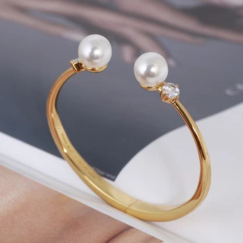 

Non-Mainstream Design Metal Style Pearl Elegant Elegant Opening Classic All-match Elastic Bracelet Fashion Women