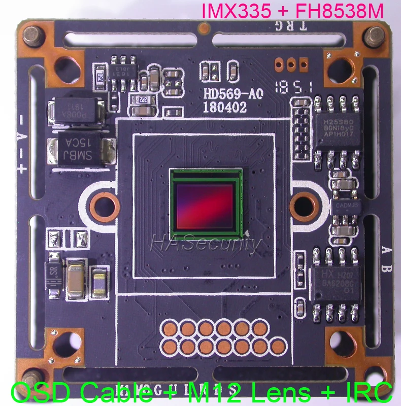AHD 5MP 4MP 1/2. 8 STARVIS IMX335 CMOS датчик изображения+ FH8538 модуль камеры видеонаблюдения печатная плата+ OSD кабель+ M12 объектив+ IRC адаптер