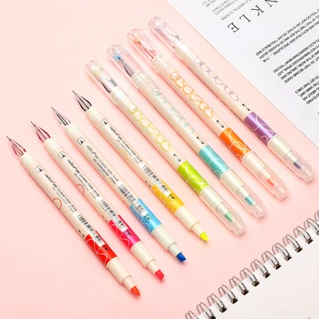 

JIANWU 8pcs/set Creative Design gel pen Double-headed writing Gel pen and highlighter combination School office supplies kawaii