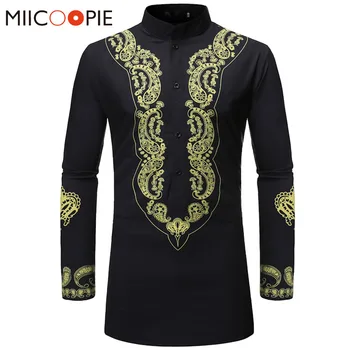 

2019 Brand Long Sleeve Shirt Men Dress Fashion Multi-Printed Traditional African Long Sleeve Chemise Homme Mens Formal Shirts
