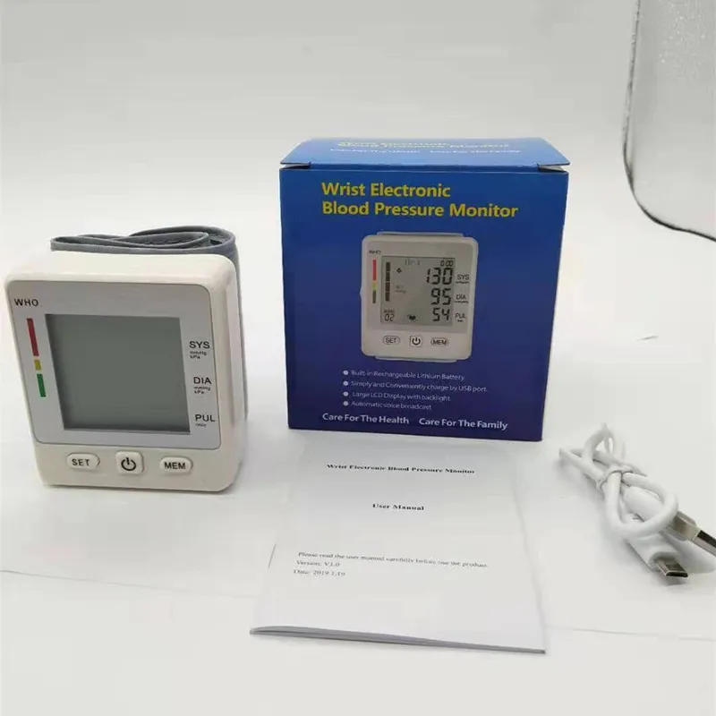 Recargable digital sphygmomanometer blood pressure monitor device Wrist cuff tonometer meter medical equipment machine