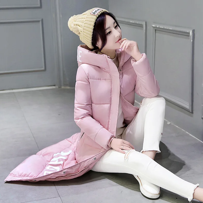 

2018 Winter Long Cotton Coat Women's Long over-the-Knee Hooded Large Size Cotton-padded Clothes Slim Fit Thick South Korea Stude