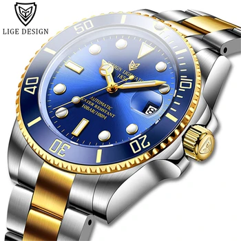 

LIGE Design Brand Luxury Men Watches Automatic Gold Watch Men Stainless Steel Waterproof Business Sport Mechanical Wristwatch