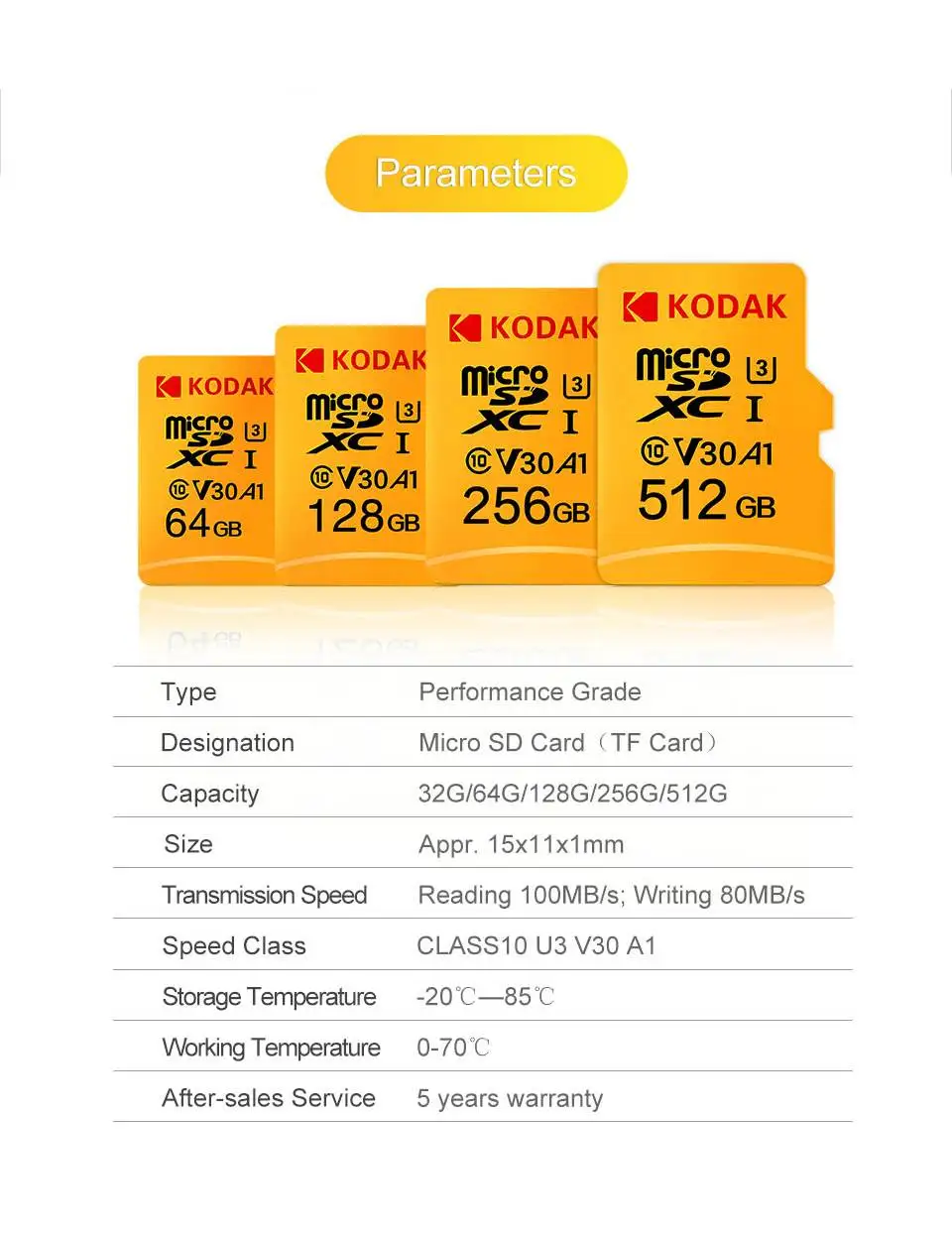 KODAK U3 A1 Micro SD карта памяти TF высокоскоростная карта памяти 64 Гб/128 Гб Micro SD карта для видео и мобильного хранения