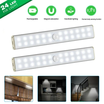 

24 LED Under Cabinet Lighting Motion Sensor Lamp Home Wireless USB Rechargeable Closet Light Kitchen Lights for Wardrobe Closets