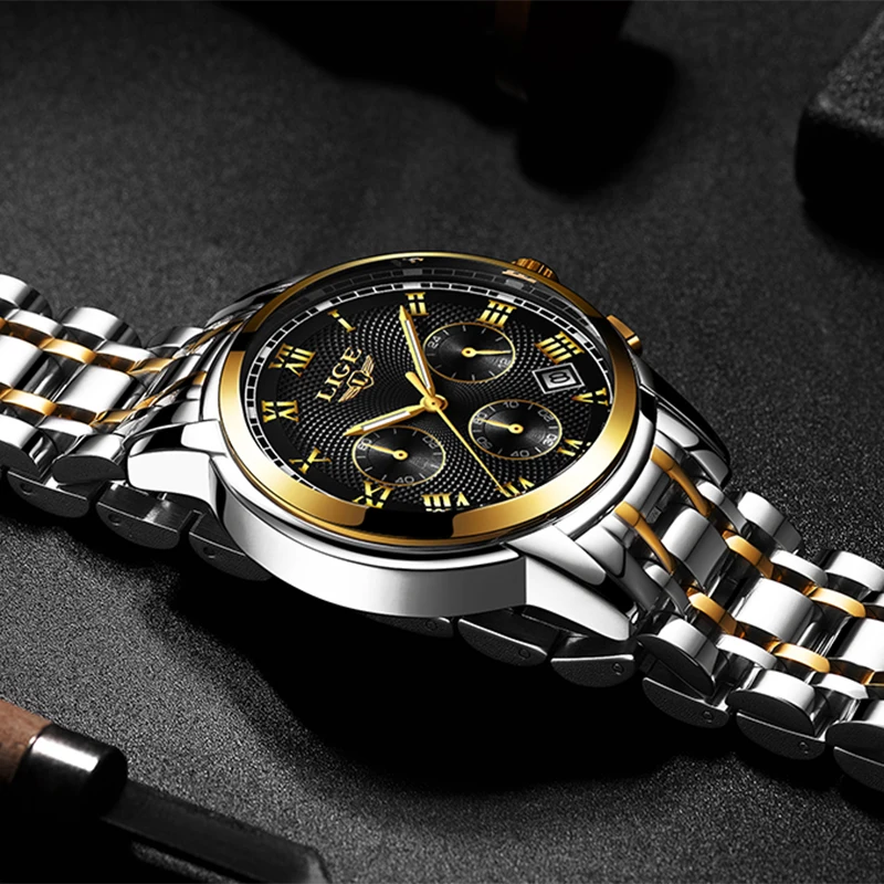 Новые мужские часы лучший бренд класса люкс LIGE бизнес Дата кварцевые часы из нержавеющей стали мужские модные водонепроницаемые Хронограф Мужские