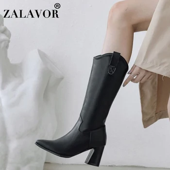 

ZALAVOR Woman Winter Fur Knee High Daily White Boots Fashion Boots Pointed Toe Female High Heel Shoes Women Footwear Size 32-43