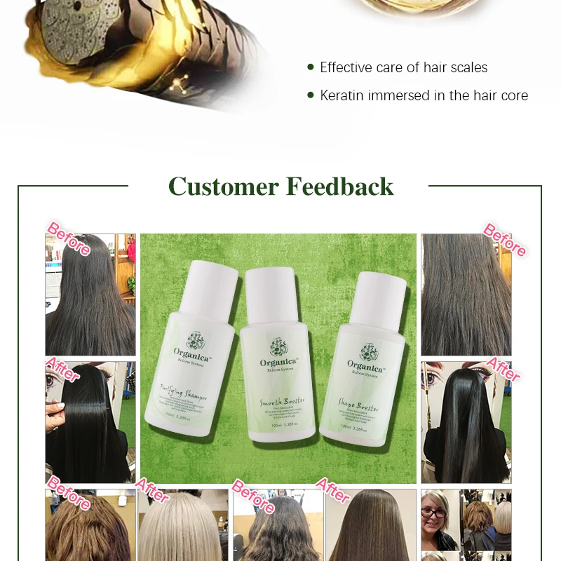 Hceb1e13c0e0c4a739e77972484a9ec6aU 100% Natural Green Botanicals 100ML Shape Keratin+Purifying Shampoo+Smooth Booster With Straighten and Smooth Damaged Cruly Hair