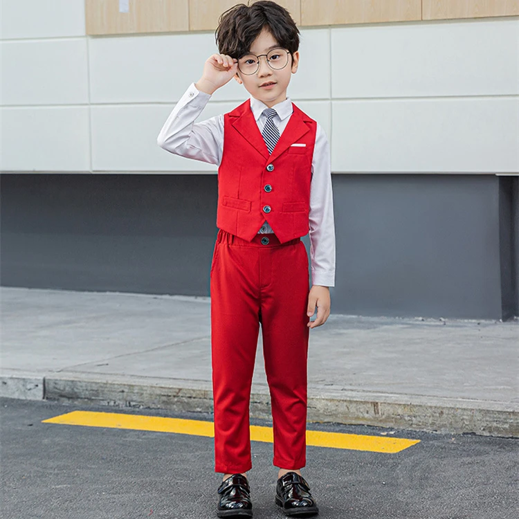 Boy Top Ring Bearer Waistcoat Clothes Set Kids Formal Suits Child