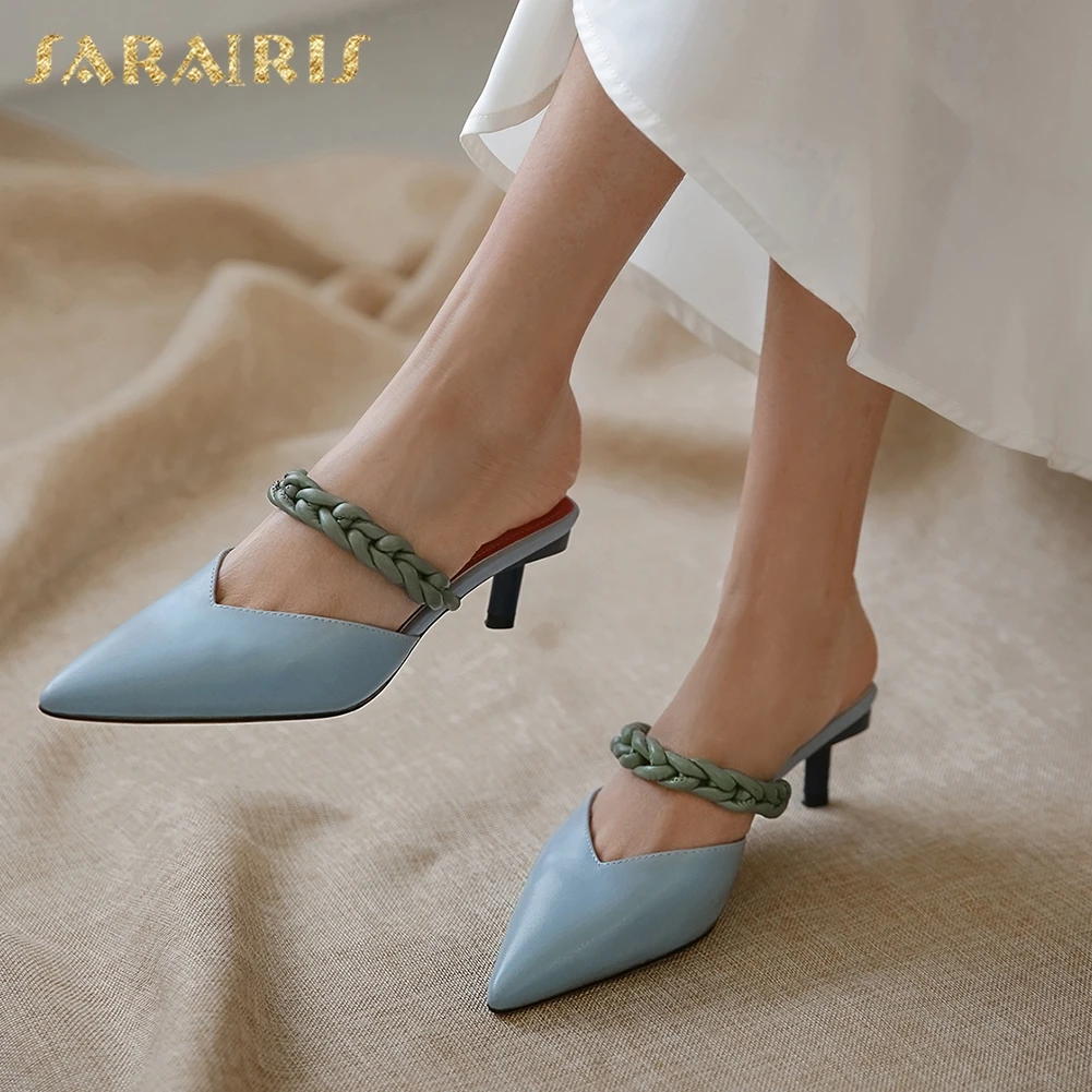 

Sarairis New Arrivals High Quality Sheepskin Thin Heels Shoes Woman Slippers Outside Summer Slippers Woman Shoes Footwear