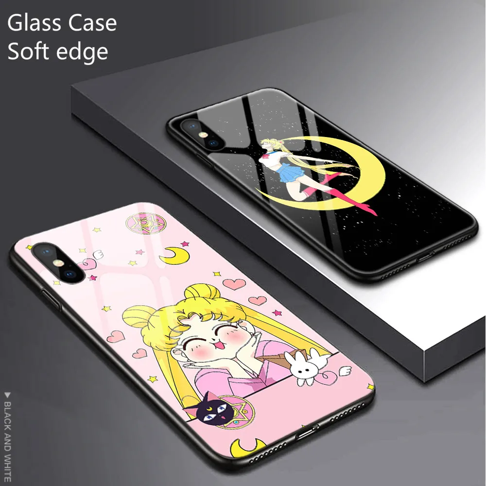 Sailor Moon glass Phone Чехол для iPhone 7 8 6 6s Plus X Flash Light Up напоминание входящий вызов Чехлы Голосовое управление и семь цветов