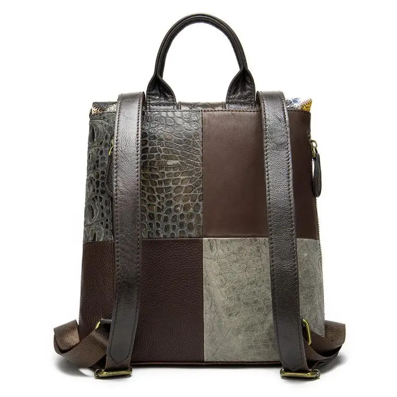 Johnature Retro Women Mini Backpack New Casual Genuine Leather Embossing Random Color Matching Bag Small Travel Backpack