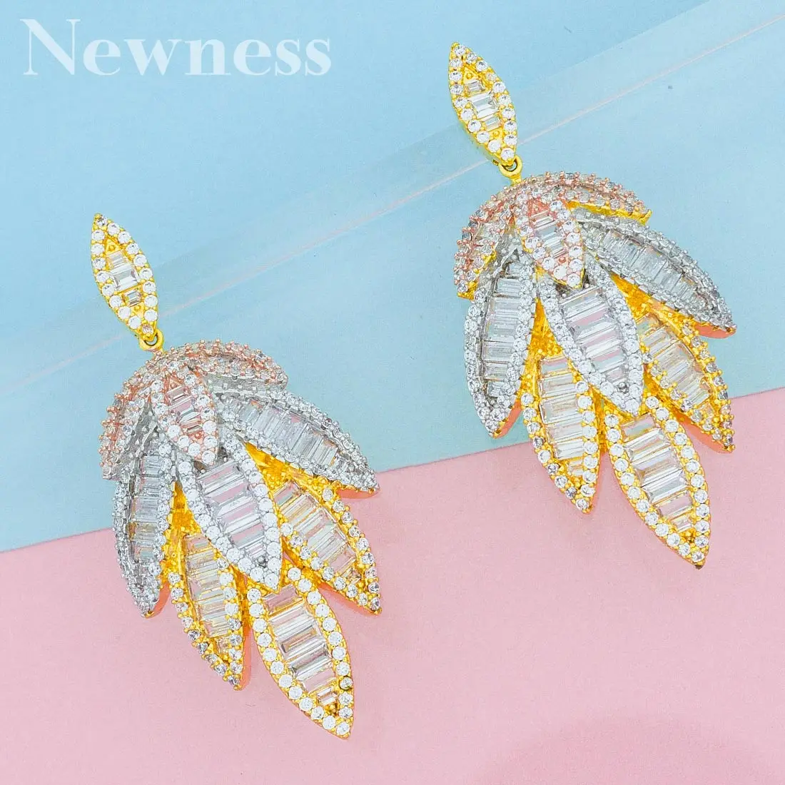 Newness модные роскошные большие 3 тонные полые серьги в виде цветка для женщин Свадебные с кубическим цирконом CZ индийские свадебные серьги в богемном стиле