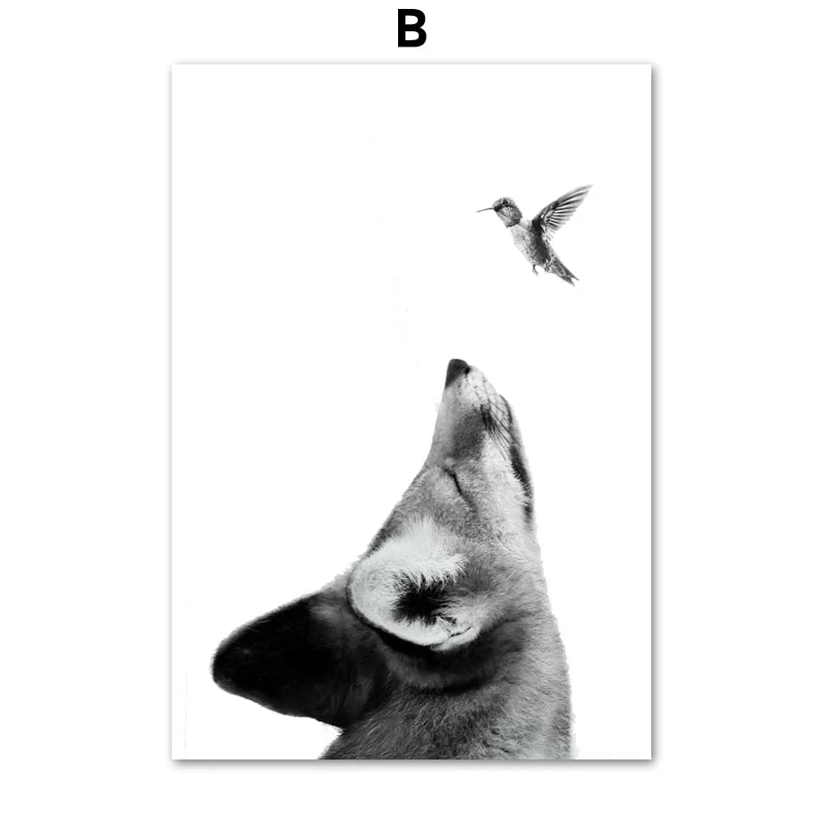 Cute-Bear-Koala-Deer-Fox-Bird-Black-White-Nordic-Posters-And-Prints-Wall-Art-Canvas-Painting (4)