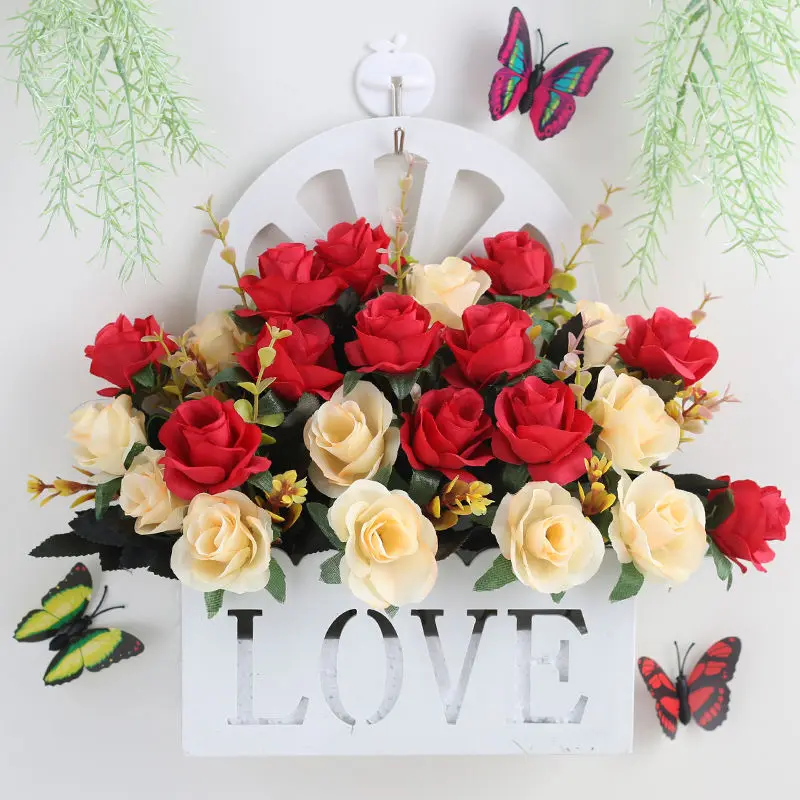 

1PC Wall Mounted Simulation Flower Fake Flower Basket Set Wall Flower Home Decoration Flower Bedroom Decoration Flower Plastic
